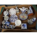 box of assorted china, mostly blue and white