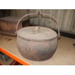 Cast Iron Cauldron / Witches Pot with lid 18 inches wide 10 tall