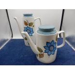 Fleurette teapot and coffee pot with retro blue flower design