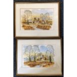 Andrew Findlay, landscape scenes of country houses, watercolours, a pair, signed framed 38cm x 30cm