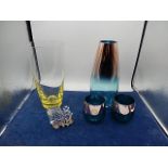 Crystal cut glass train, 2 vases and 2 votives