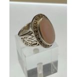 Silver pink stone ring