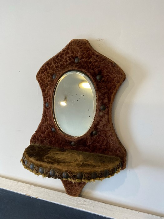 1880's mirrored wall sconce with velvet surround and beveled mirror