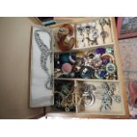 Costume jewellery in decorative wooden box