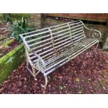 Vintage slatted steel garden bench 6 ft wide 31 inches tall measured from back