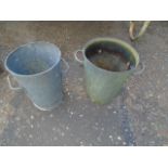 2 vintage galvanised florists flower holders with handles ( both hold water ) 14 inches tall