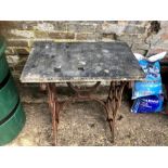 Cast iron sewing machine base turned into garden table ( top loose )