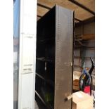 Large vintage industrial metal shelving unit ( back panel loose )