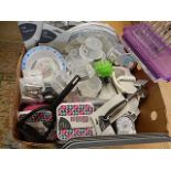 large box of mostly new catering accessories