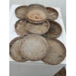 10 vintage galvanised chick feeding drinking dishes ( some are rusty) 7 1/2 inches wide