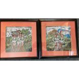 A pair of pastel studies of African women in landscape scene glazed and framed 39cm x 39cm each