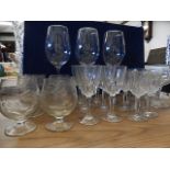 collection of wine glasses, crystal cut glasses and others