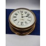 Vintage Brass Mechanical Ships Clock with second hand 9 inches wide ( ticks sometimes )