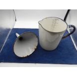 Vintage Enamel Ware Jug , Funnel and 3 trays ( largest 14 x 12 inches ) and 3 plastic ones