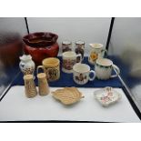 mixed china to include west german vase, commemorative mugs, carlton ware, Thelwell pony mug,