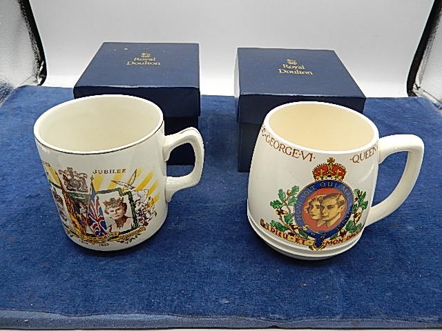 Royal Doulton commemorative mugs in boxes