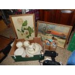 mixed box of items to include Bavaria part tea set, Eumig zoom gun, box of fridge magnets and a