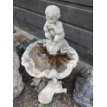 Concrete Bird Bath with Pan sitting on top and Half dog ornament
