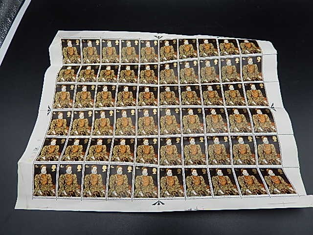 An entire sheet of 'Elizabeth' stamps (60) folded on perferation