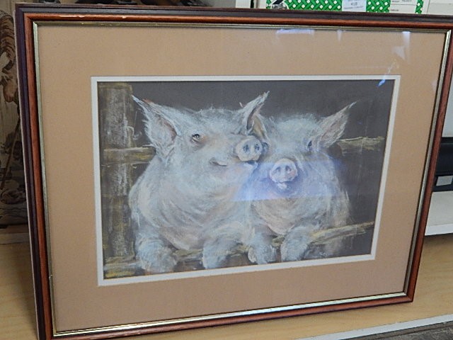 P Newton Pastel of 2 Pigs 17 x 11 1/2 inches