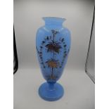 Blue vase with hand painted design 35cm tall