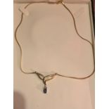 Ernest Jones 9ct gold sapphire and diamond pendant necklace 17” long. Comes with original box. 6.7