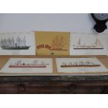 4 interesting prints of steam ships in folder by Tull Graphics: S.S Great Britain G.B, P.S.S Great