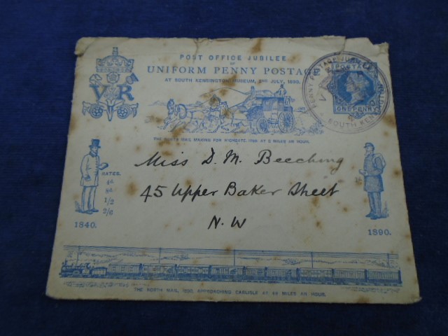 1890 Victorian Uniform Penny Postage Jubilee envelope with note card plus 5 correspondence letters - Image 2 of 9