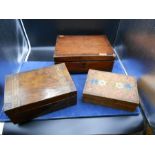 3 Jewellery Boxes for restoration largest 10 x 8 x 4 1/2 inches