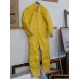 Full leather yellow motorbike suit with netted liner, no size label