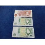 1 x 10 crisp 10 shilling note and 2 x crisp £1 notes