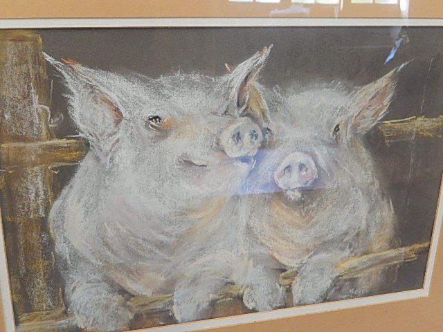 P Newton Pastel of 2 Pigs 17 x 11 1/2 inches - Image 3 of 3