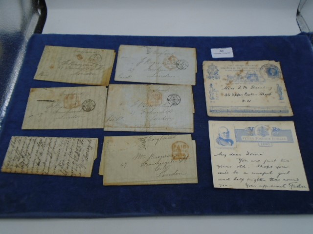 1890 Victorian Uniform Penny Postage Jubilee envelope with note card plus 5 correspondence letters