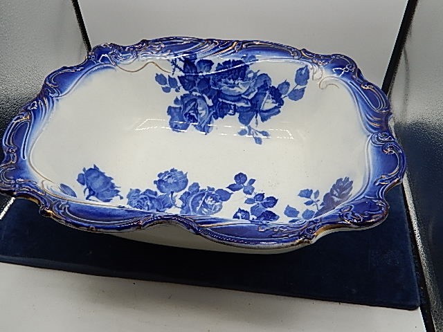 Antique Doulton Burslem Flow Blue "Glorie de Dijon" Wash Stand Basin c1891-1902 ( chip on