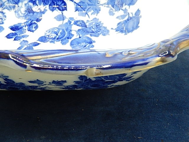 Antique Doulton Burslem Flow Blue "Glorie de Dijon" Wash Stand Basin c1891-1902 ( chip on - Image 4 of 5