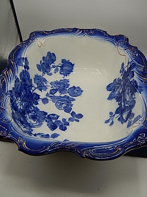 Antique Doulton Burslem Flow Blue "Glorie de Dijon" Wash Stand Basin c1891-1902 ( chip on - Image 2 of 5