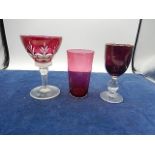 3 cranberry glasses