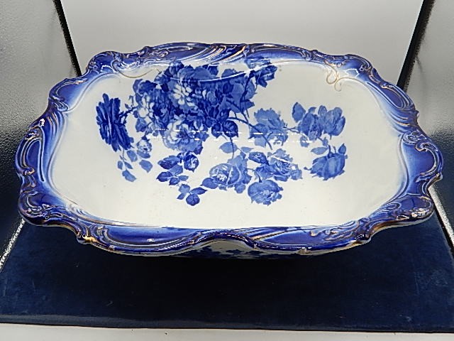 Antique Doulton Burslem Flow Blue "Glorie de Dijon" Wash Stand Basin c1891-1902 ( chip on - Image 3 of 5