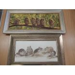 Daphne Baxter family of owls- oil on canvas and watercolour of 5 mice