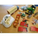 Box of Mainly Britain's Farm Vehicles and implements , trees etc ( the combine is Ertyl )