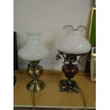 2 lamps with glass shades