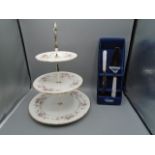 Paragon 'Victoria Rose' 3 tier cake stand with cake knife and slice in box
