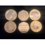 2 William Shakespeare £2 coins 2016 , 2 World War 1 £2 coins 2016 , Sherlock Holmes 50p 2019 &
