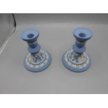 Pair of Wedgwood Jasper Ware Candlesticks 5 inches tall ( heavy and no damage )