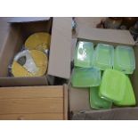 box of brand new 3 x colander/mixing bowl sets and new storage containers plus a bread bin