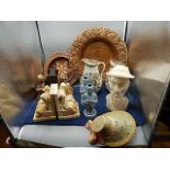 2 sets of book ends, marble bust of a man, polycrol figurines and others