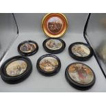 Victorian ceramic pot lids, framed some Fry's of London