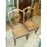 2 Antique Oak Pierced Splat Back Chairs with pegged joints