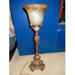 Brass lamp with glass uplighter shade 65cm tall