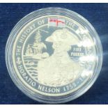 Guernsey, Five Pounds 2003 Silver proof Rev: 'Horatio Nelson' in capsule 28.2 grams